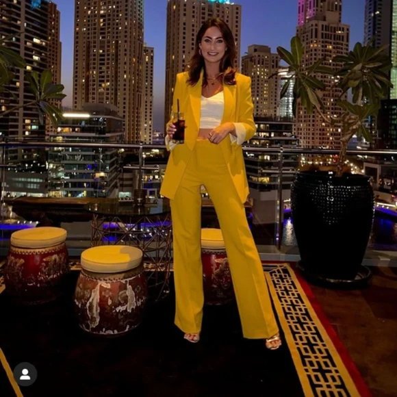 ZARA Textured Flared Pants Yellow - Picture 2 of 9